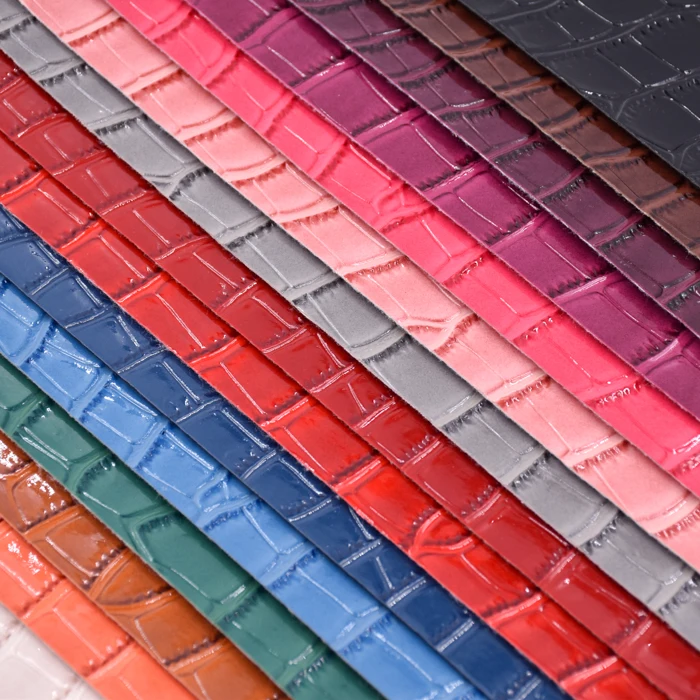 Wholesale leather factory Synthetic shiny PVC Leather embossed Two Tone Crocodile leather fabric material making bag shoe