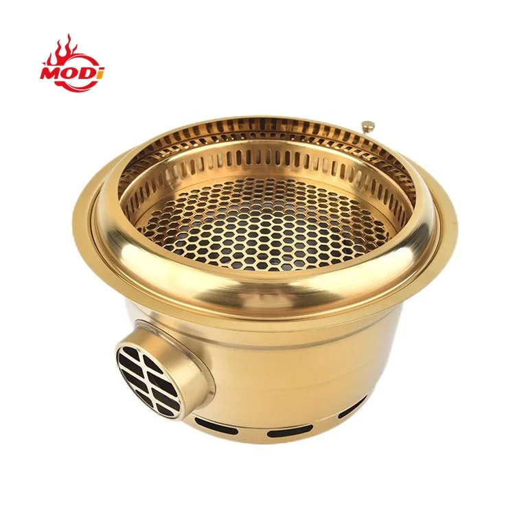 Modi Titanium Commercial Korean Restaurant Table Top Round Bbq Charcoal Smokeless Double-walled Grill Stove