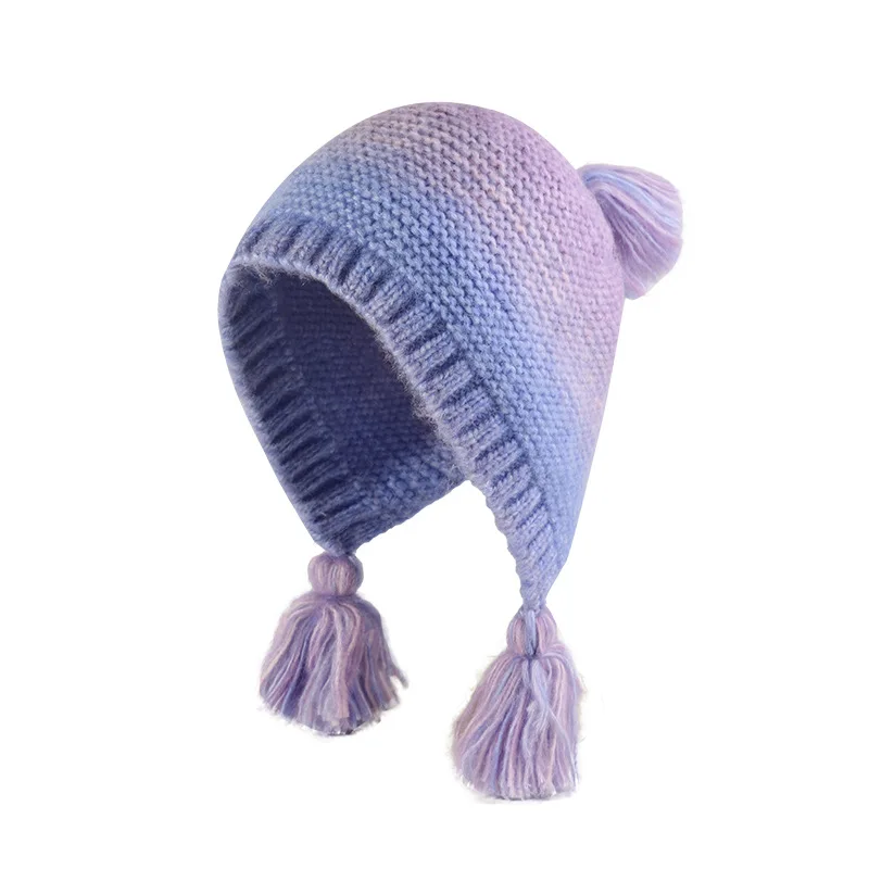 New Fashion 2024 Winter Hats Knit Beanie Soft Warm Fleece Lined Long Ear Straps Snow Ski Cap with Pompom for Women