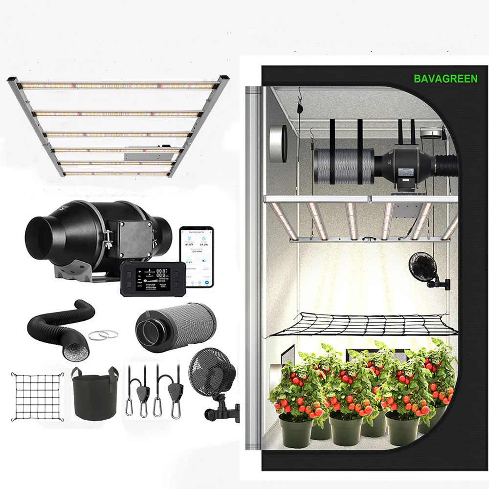 BAVA 120x120 см Growbox полный комплект 600 Вт Samsung LM301H EVO светодиодный светильник 600D Оксфорд 4x4 фута Growzelt с умным вентиляционным вентилятором