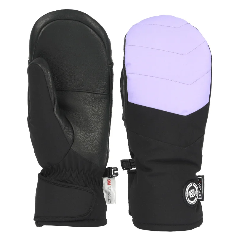 Snowboard Mittens Waterproof Leather Ski Mitten Padding Ski and Snow Gloves for Women