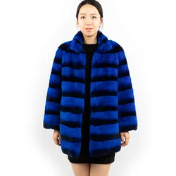 blue color chinchilla fur coat women winter genuine rex rabbit fur coat