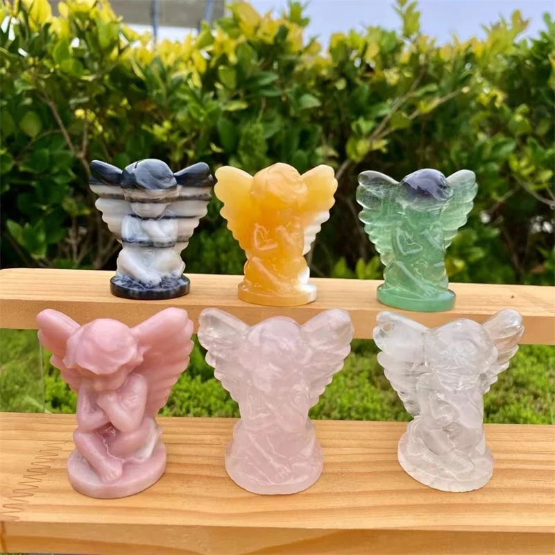 Wholesale natural crystals and gemstones carvings baby angel carvings for gifts and decorations