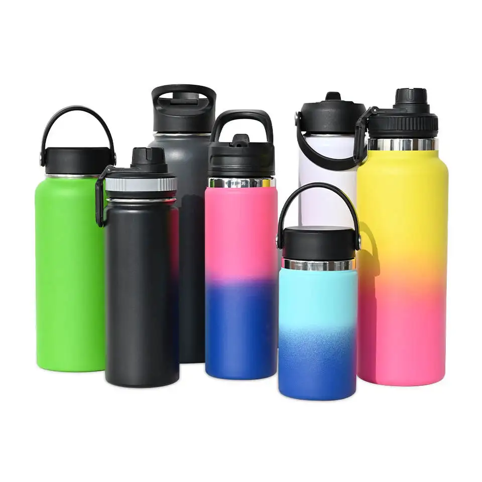Wholesale customized insulated double wall stainless steel hot and cold vacuum water bottle with straw lid