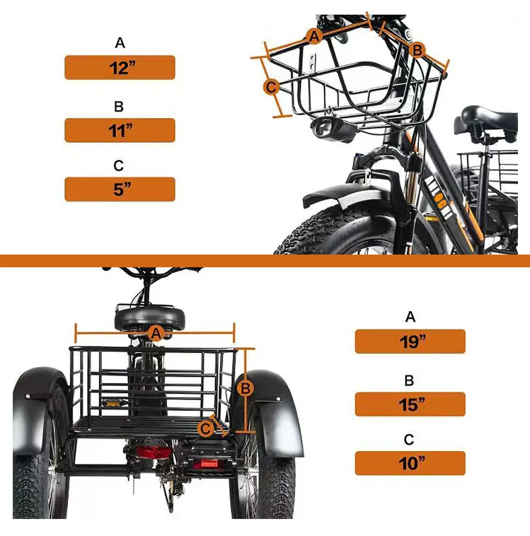ANLOCHI cheap PAS E tricycle fat tire three wheel trike electric bike e-trikes 750 watt for adults