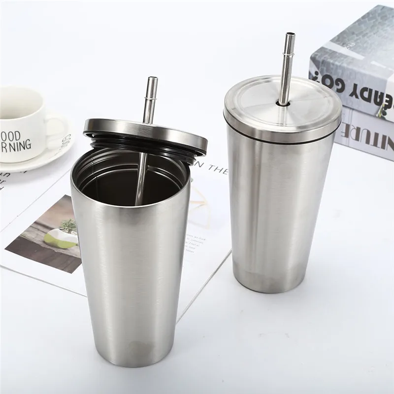Hot sale 500/750ml Insulation Thermos  coffee Mug Double Wall  Stainless Steel  Milk tea Boba Tumbler with Lid and Straw