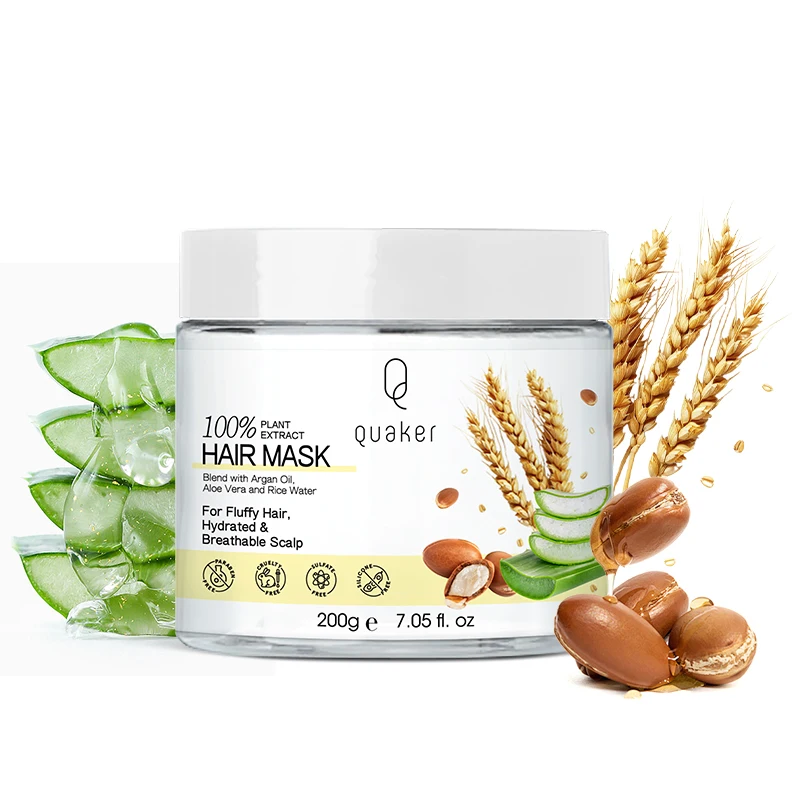 Qquaker Natural Private Label Smoothing Nourishing Hair Conditioning Rargan Oil Rice Water Hair Mask