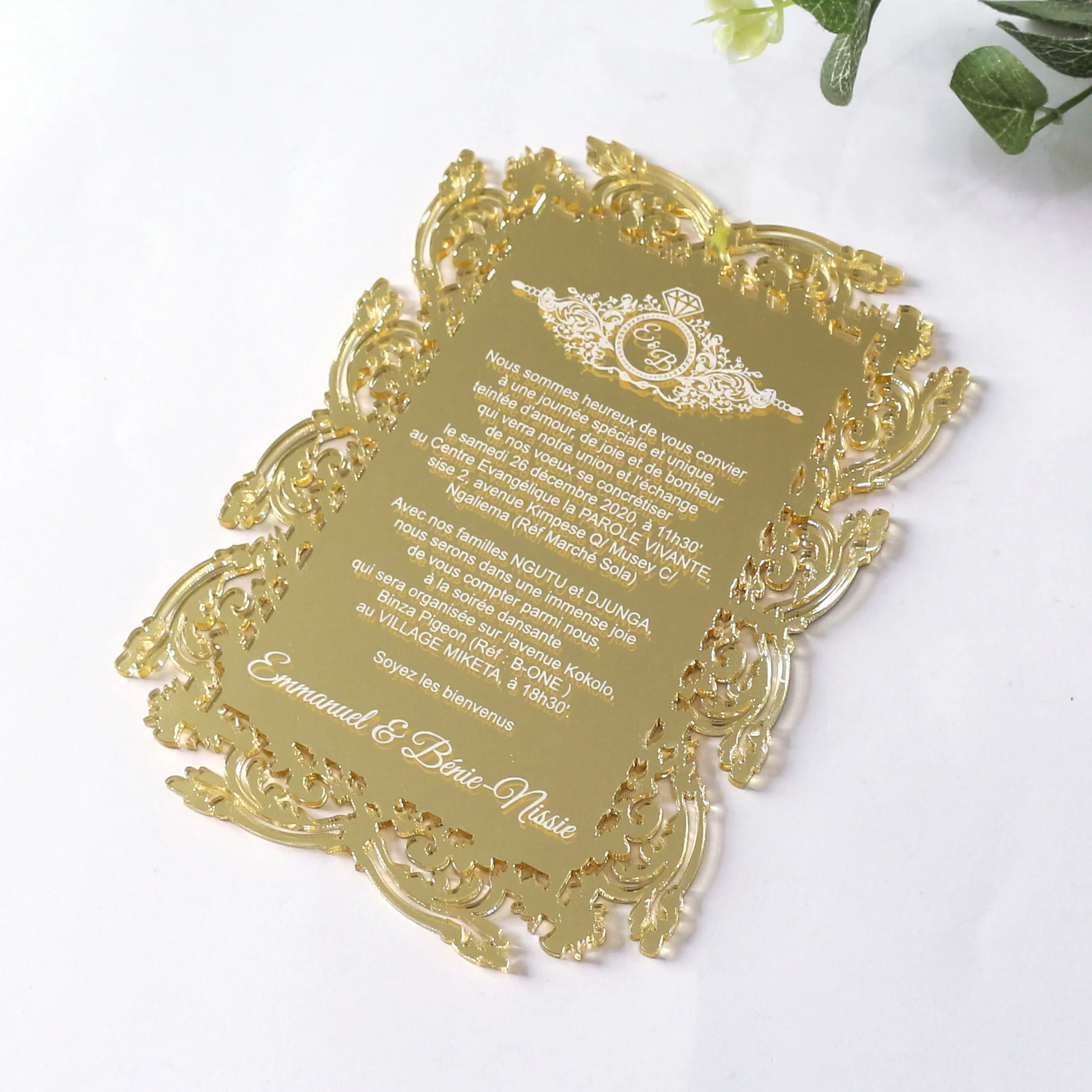 Golden Mirror Acrylic Decorative Crafts Hollow Geometric Menu Card Free Design Wedding Invitation Cards