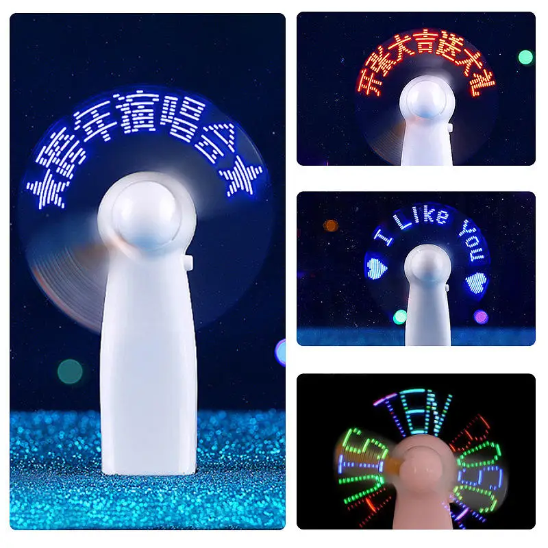 Portable Handheld Mini Flash Fan LED Luminous Fan with Flash Text Display Effect LED Message Fan for Gift Concert Sports Meeting
