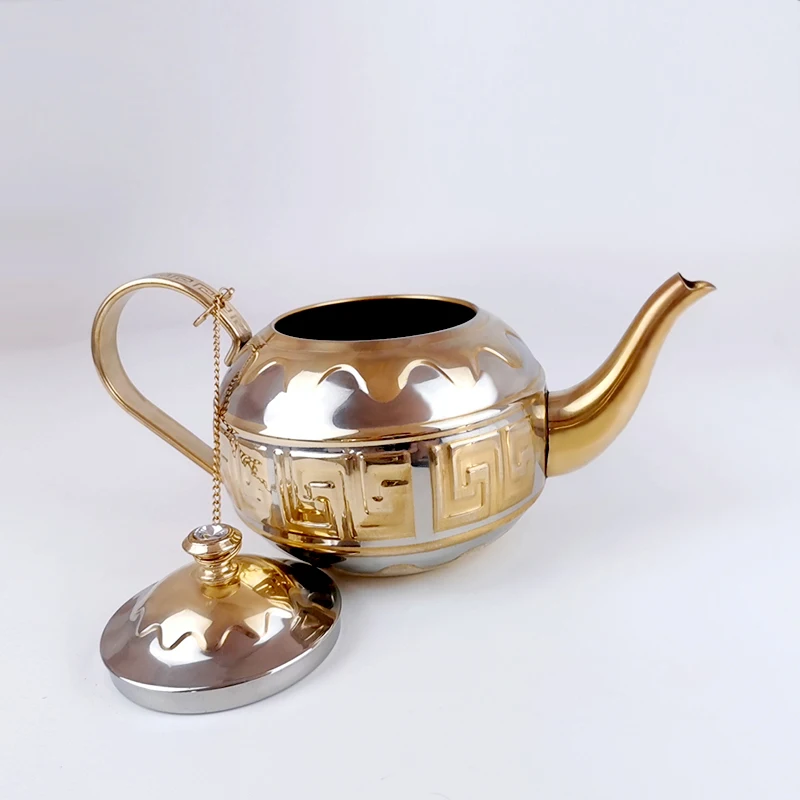 Stylish and Elegant Turkish Pitcher Pot Gold Stainless Steel Handmade Art Decorative Teapot Tea Kettle