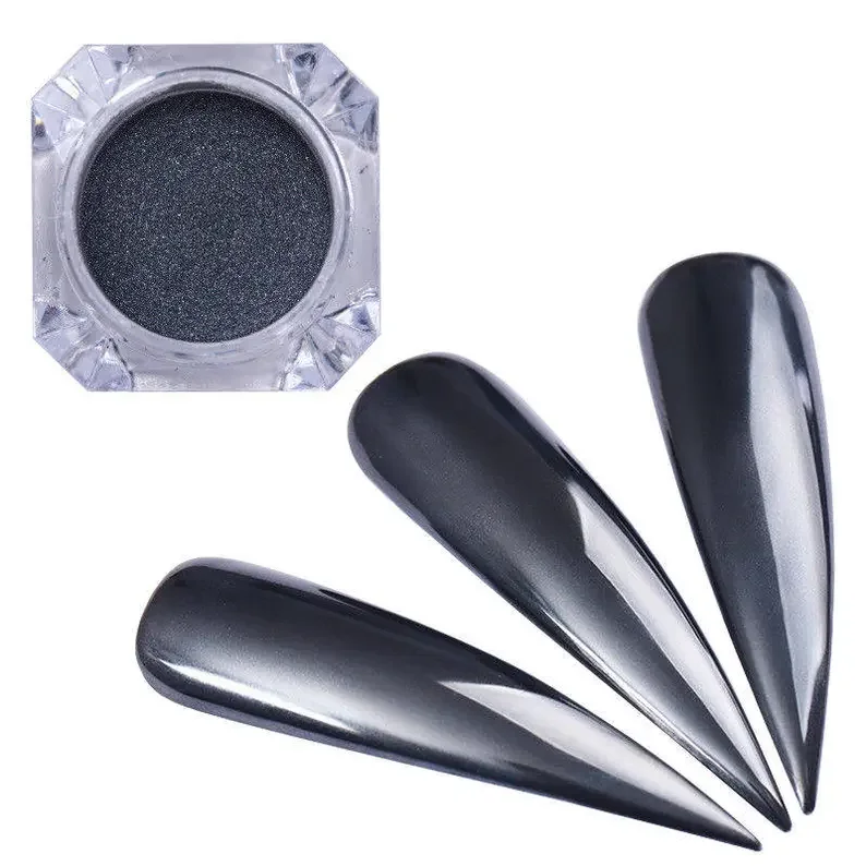 Зеркальная черная пудра для ногтей