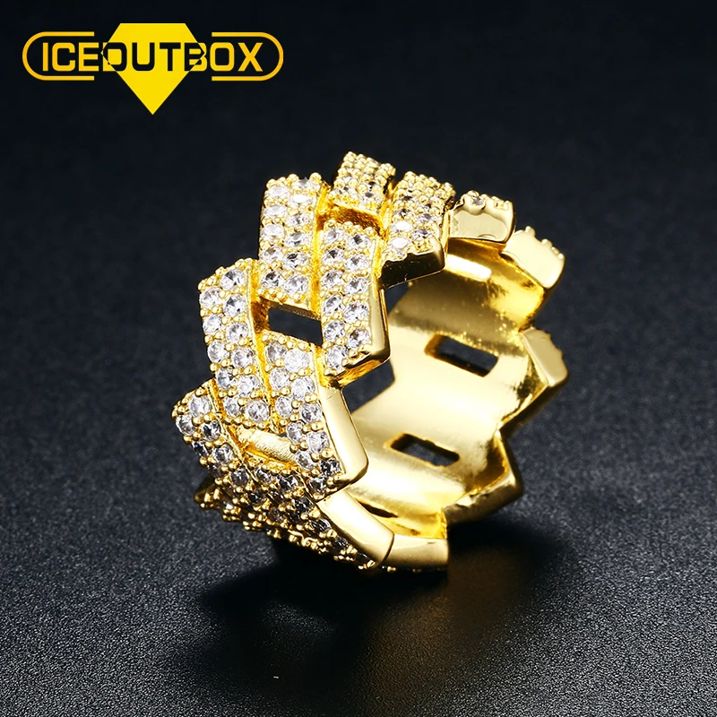 Оптовая продажа, Лидер продаж, мужское кольцо в стиле хип-хоп, 18k, позолоченное латунное кольцо из кубика с бриллиантами