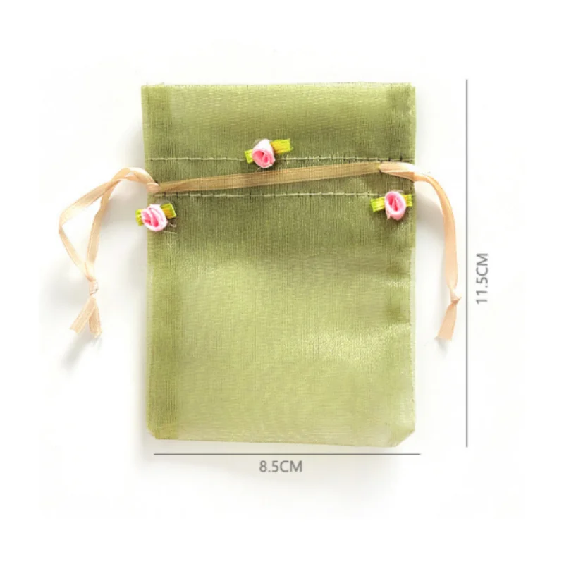 Candy drawstring organza gift bag with mini flower