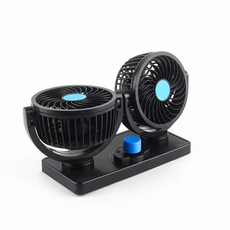High Quality Black Low Noise 2 Heads Car Fan PP ABS Mini Ventilateur 360 Rotation Car Dashboard Fan