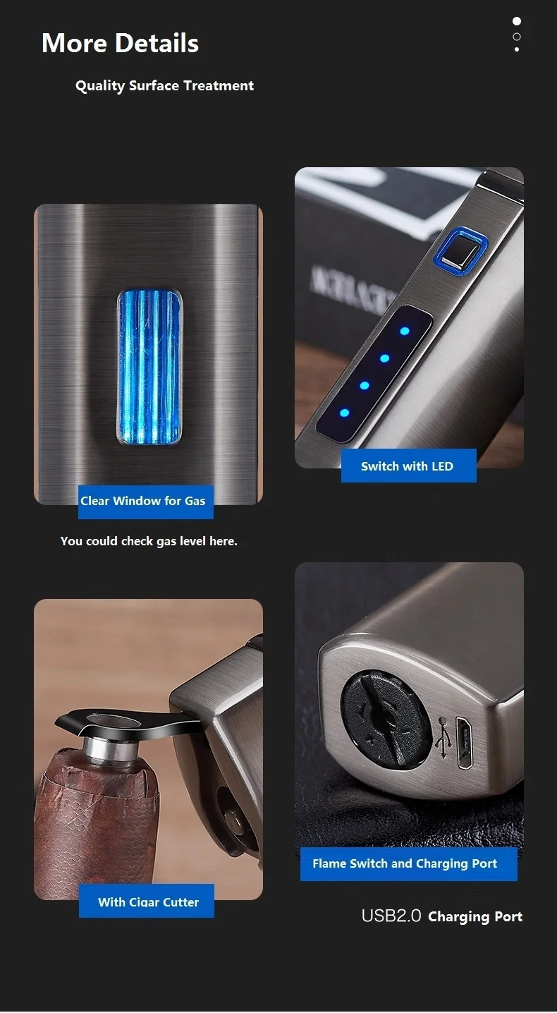 2022 Hot Sell Wholesale Torch Lighters New 3 Jet Flame Butane Gas Refillable Cigar Metal Torch Lighters Custom Logo