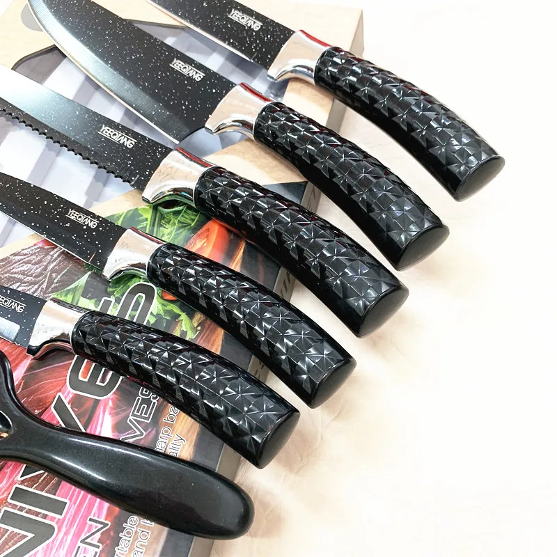 Stainless Steel Black Chef Knife Set 6pcs Kitchen Sharp Knife Sets with Magnetic Gift Box