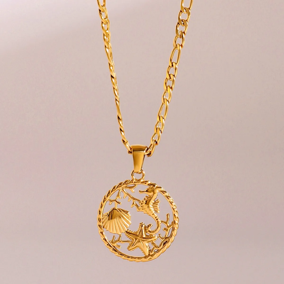 Ocean Series New Stainless Steel Pendant Necklace 18k Pvd Coated Waterproof Geometric Shell Fashion Jewelry Necklace