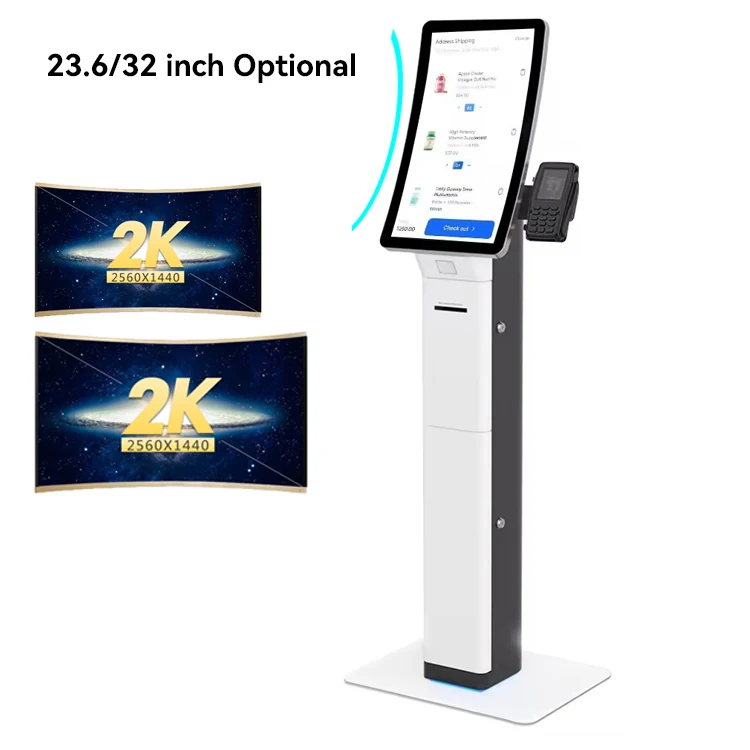 Sensitive QR Code Scanner Curved Touch Screen Self Service Ordering Payment Terminal Printer Kiosk In Restaurant