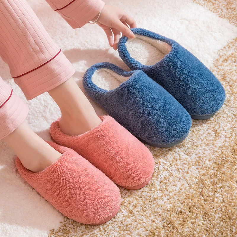 Хлопковые тапочки; Женские плюшевые хлопковые тапочки; Сезон осень-зима; Мужские теплые домашние тапочки на толстой подошве