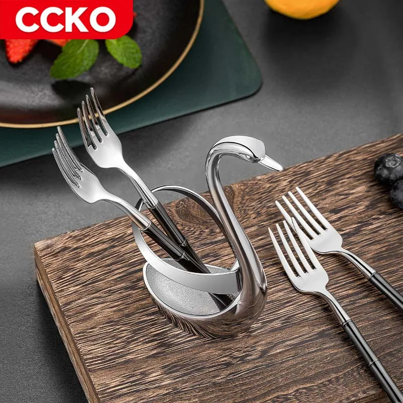 2022 Luxury Gold Swan Base Ornaments Flatware Fruit Fork Spoon Holder Storage Stand For Kitchen Dining Party Picnic Decoration