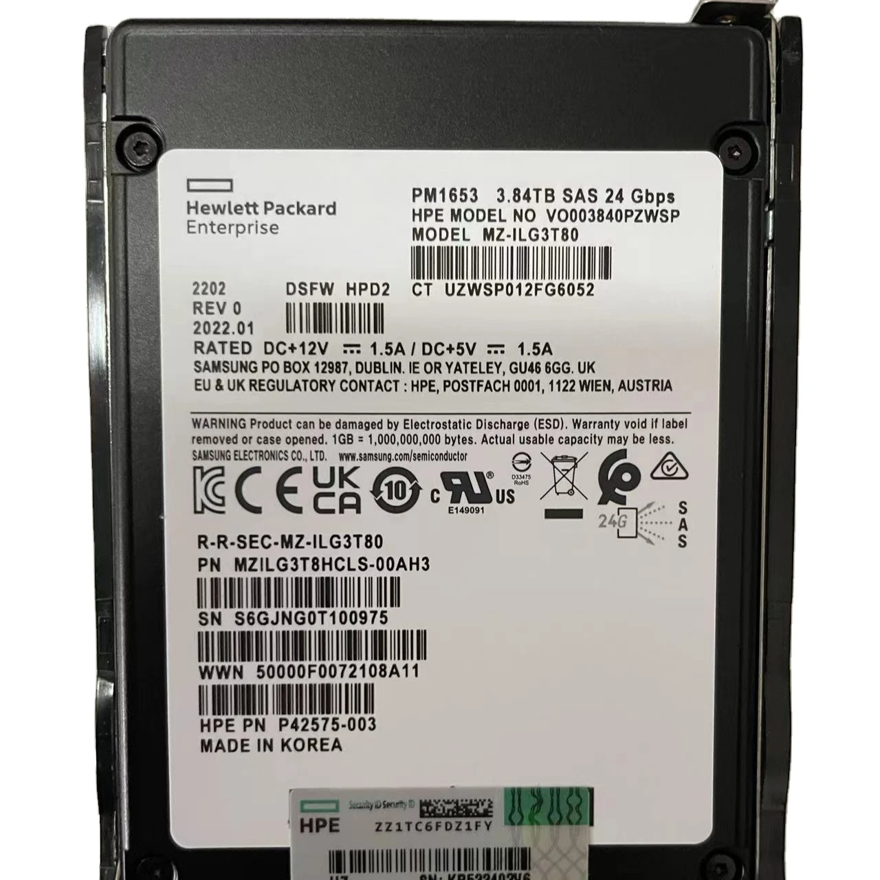 HPE 3.84TB 24Gbps  SAS RI SFF SC MV SSD P49034-B21