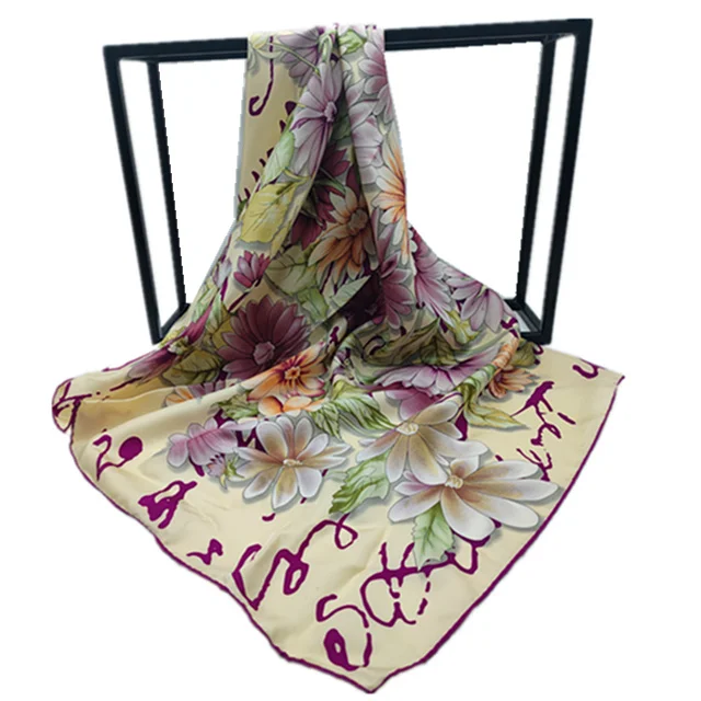 90*90cm Fashion Neck Scarfs Digital Printed Square Satin Silk Scarf Women