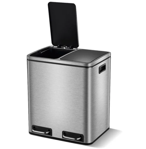 Hot Sale 30L Two Compartment Foot Pedal Bin Stainless Steel Waste Basket/Trash Can dust bins