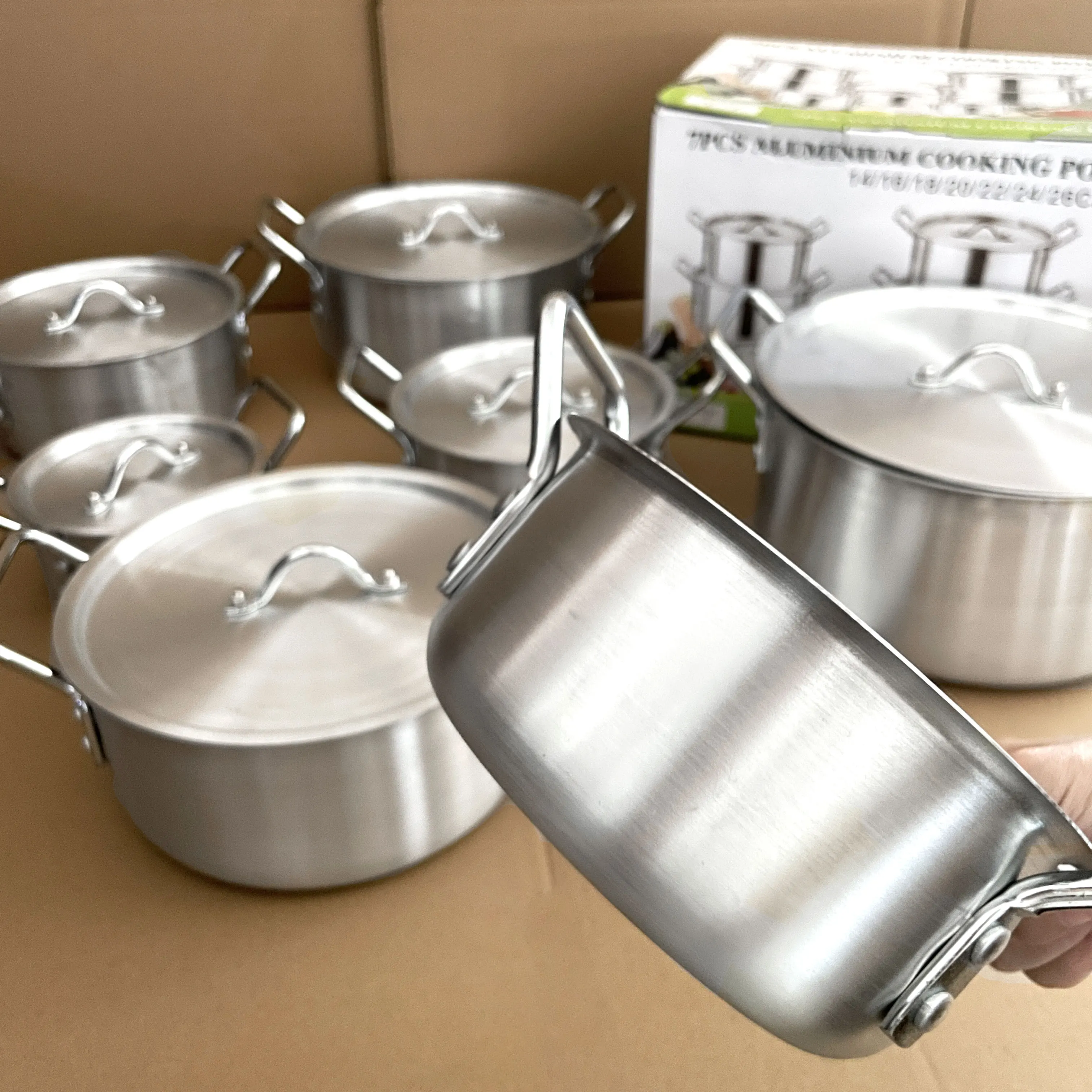 High Quality 14-Piece Cooking Pot Aluminum Cookware Set Large Capacity Pans Cooking Pot Sustainable Kitchen Soup Pots  With Lids