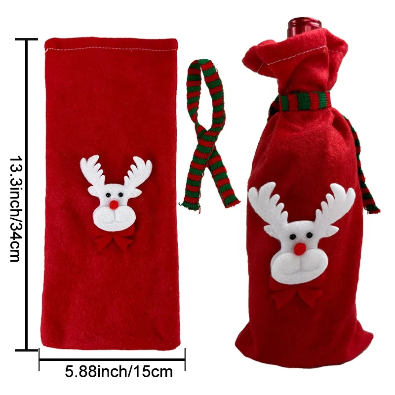 Factory Direct Stock Christmas Santa Deer Wine Bag with Ties for Wine Bottles