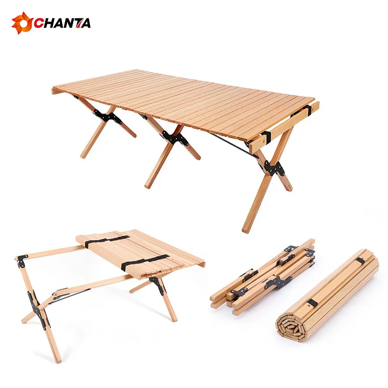 Outdoor Furniture Ultralight Low Wood Egg Roll Portable Portatil Comedor Foldable Picnic Camping Tables Mesa Plegable