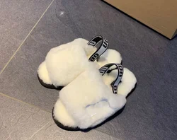 Сандалии детские Нескользящие, мягкие шерстяные шлепанцы, натуральный мех, карамельные цвета, детские тапочки из овчины, новый дизайн