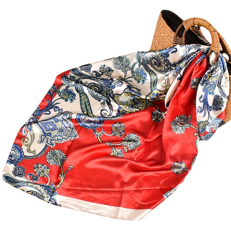 OEM silk scarf for women stylish polyester fabric malaysia hijab bandanas  tudung bawal women printing square scarves
