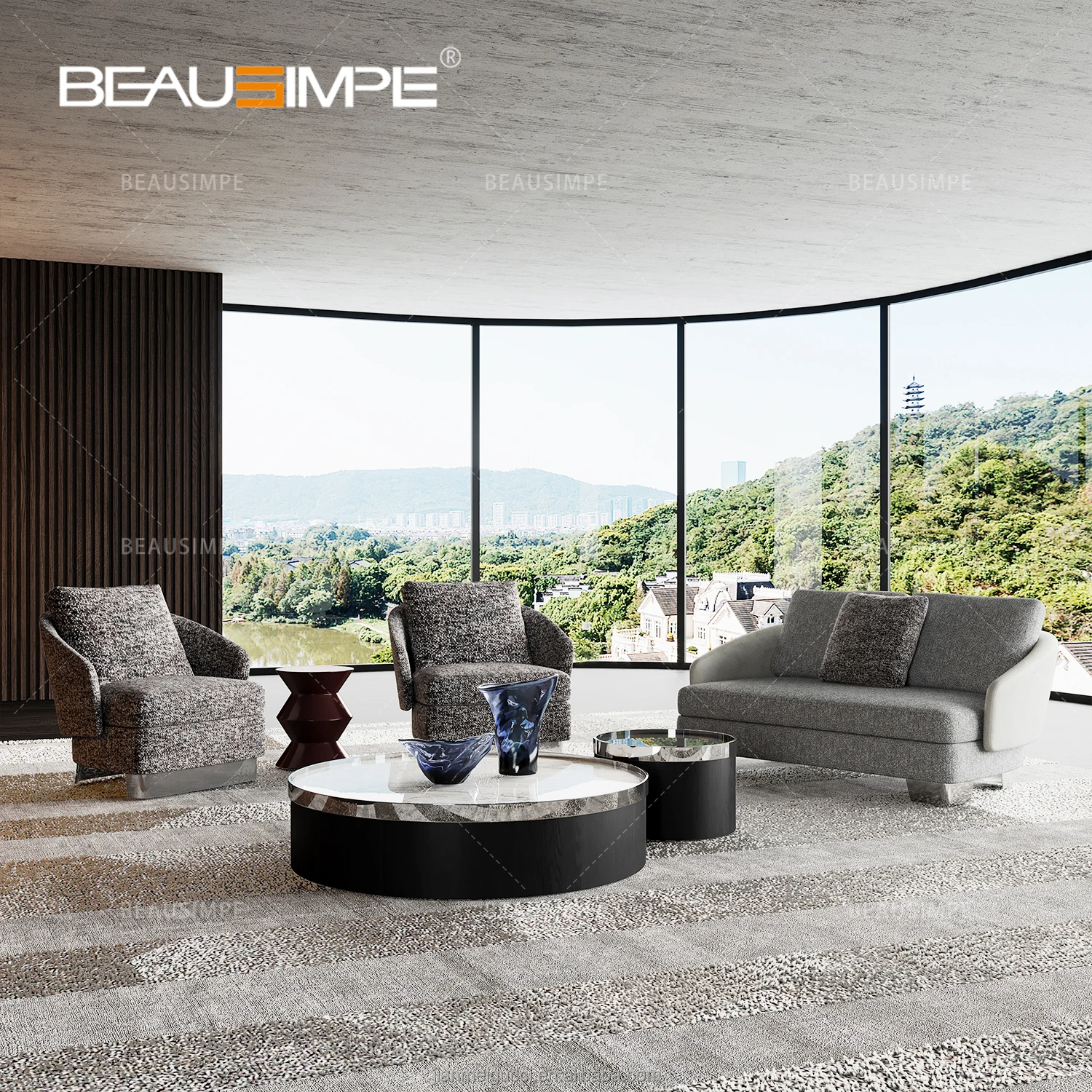 Italian minimalist Lawson sofa fabric leather texture high quality corner couch villa hotel living room furniture sofa