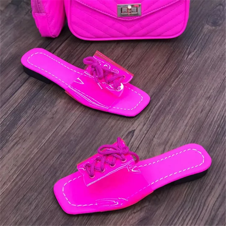 MISSQ bulk Beach square toe flat bottom slippers women shoes Candy color Wholesale