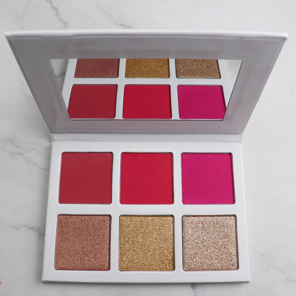 Private Label Long Lasting Cheap 6 Color Face Blush Palette with Brush for Women