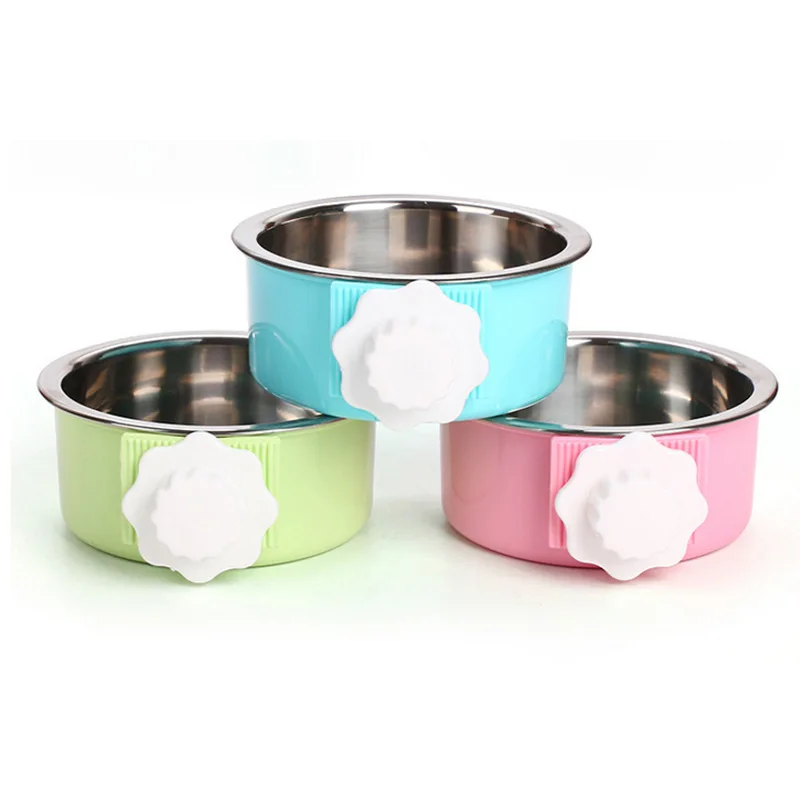Factory Direct Sales Candy Color Stainless Steel Pet Bowl Hanging Dog Tableware for Drinking Water Feeding Fixed Nest Cage