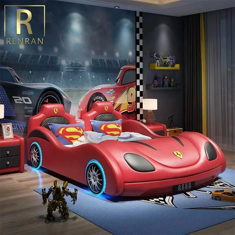 Modern kids bedroom furniture good quality leather kids car shape bed princess car bed for kids boy