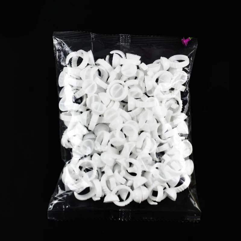Wholesale Cheap White Plastic Glue Ring Various Size and Styles Lash Glue Ring Custom Package Glue Ring for Eyelash Extension