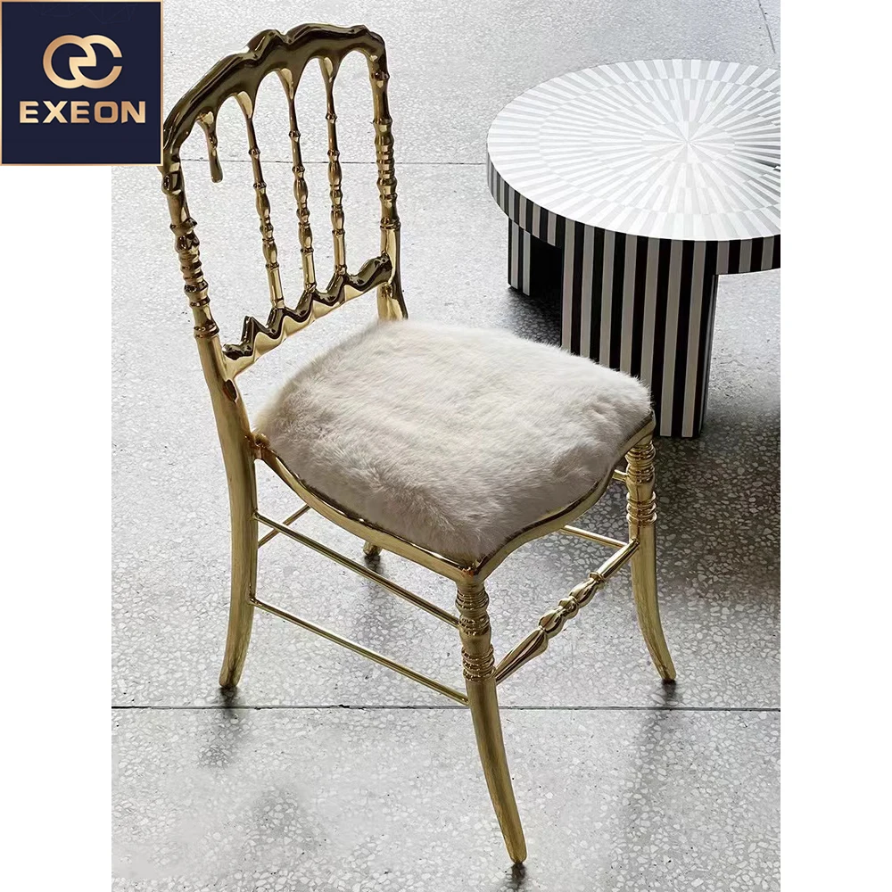 Modern Luxury Restaurant Chairs Dining Room Copper Made Luxury Danish Golden Wool Dining Chair New Fashion Velvet Seat Chairs