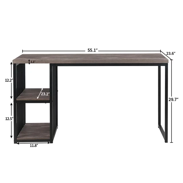Large Working Space Office table with 2 Storage Shelves Computer Desk Writing Table Modern Style
