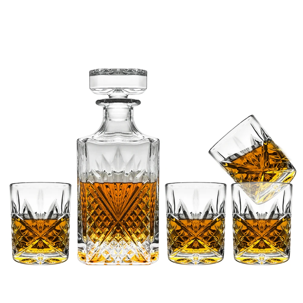 Wholesale Fashioned High Quality Glass Whiskey Decanter with 4 glasses Whiskey Decanter Set