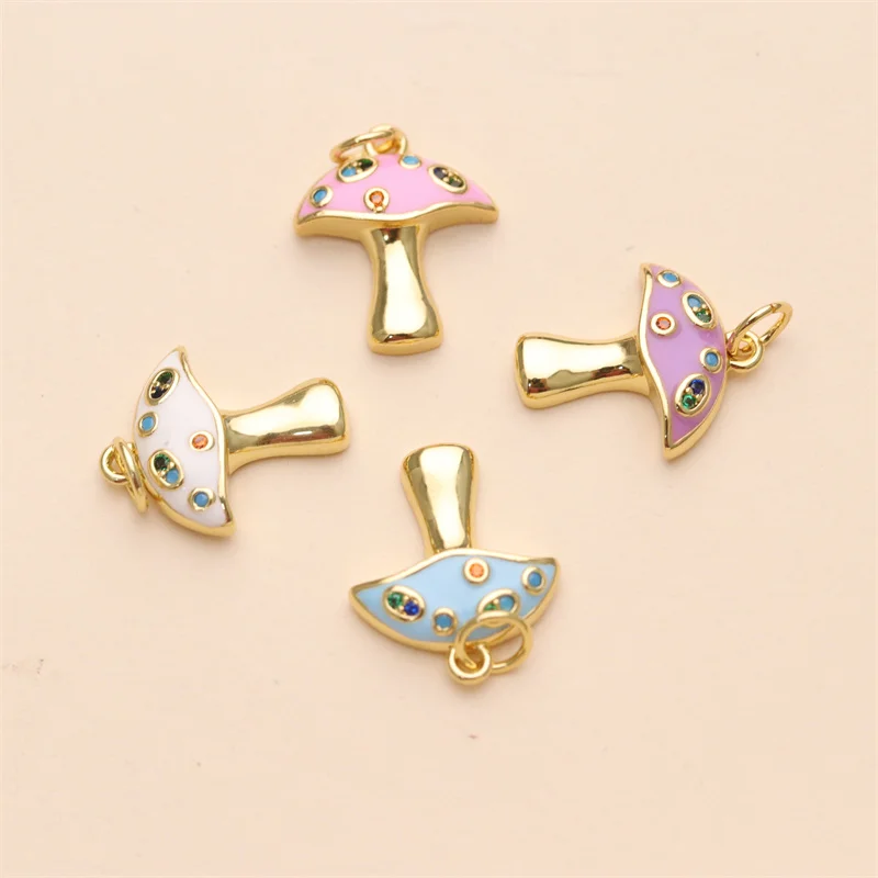2023  Enamel Cute Tiny Charms For Necklace Jewelry Retro Mushroom shape Brass Charm