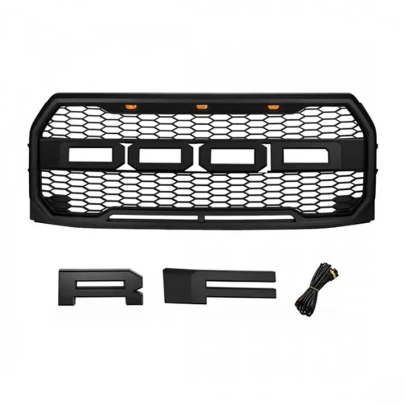 Raptor Style Black Replacement Mesh Grille+shell+white Led Light Fit For Ford F150 2015 2016 2017 for ford f150 grill