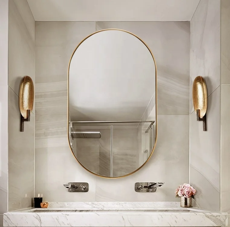 SHUERMEI wholesale runway round mirror / oval wall decoration aluminum bathroom mirror