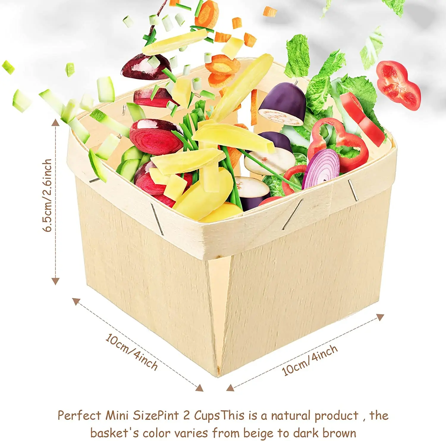 One Quart Wooden Berry Baskets 5.75-Inch Square Vented Wood Boxes for Fruit Picking