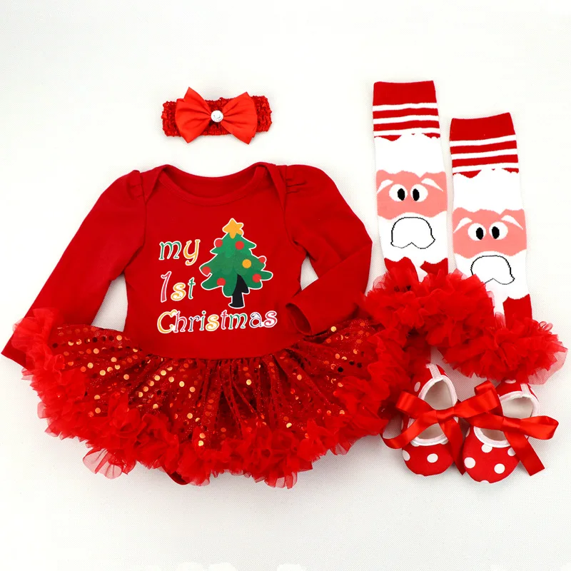 My 1st Christmas Costume Baby Rompers Tutu Dress Infant Newborn Jumpsuit Baby Costumes 0 to 18 Months Headband+Dress+Socks+Shoes