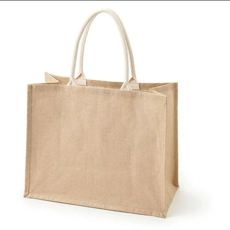 OEM Large Size Foldable Reusable Laminated Heavy Durable Custom Logo Eco Bag Jute Handbag