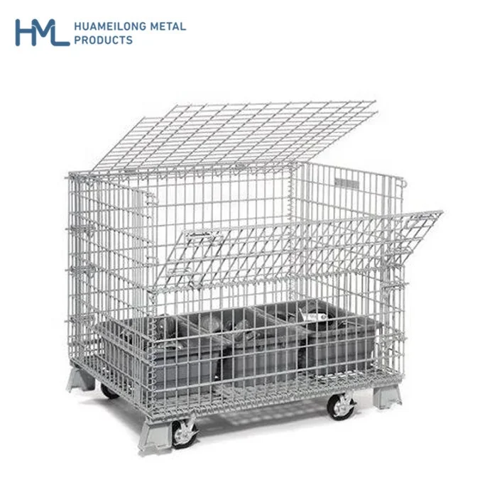Warehouse storage collapsible welded foldable stacking wire mesh metal steel pallets rollen gitterbox