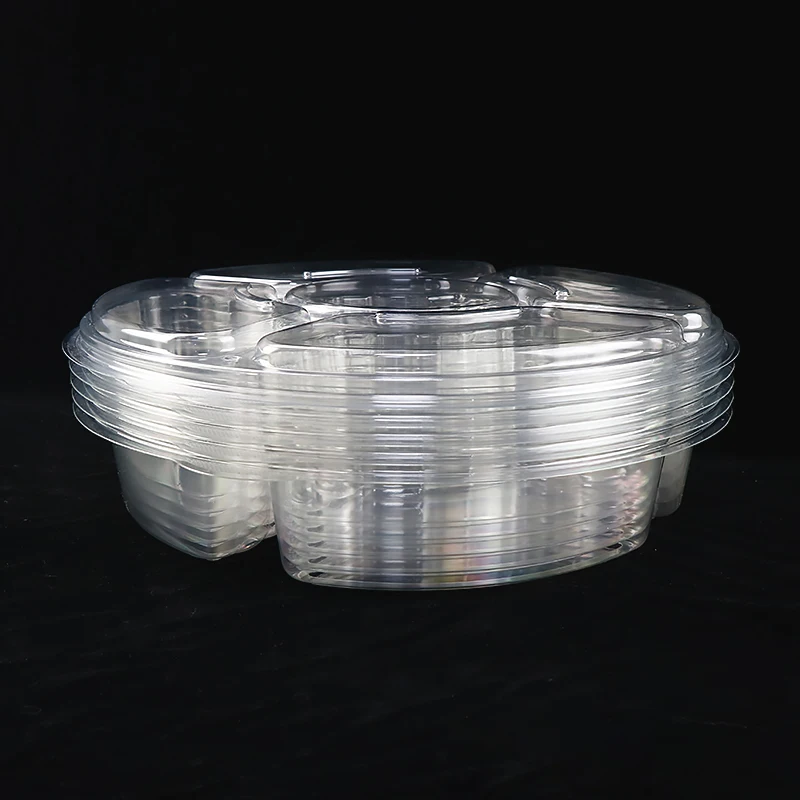 13 Inch Disposable Divided Plastic Food Tray Platter Appetizer Tray With Lid Round Plastic Serving Tray
