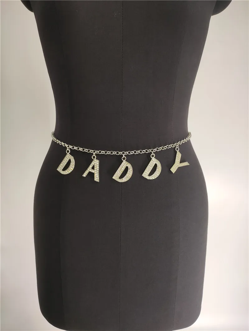  Personality sexy body chain simple waist decoration silver diamond English large letter